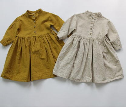 -キッズ コットン リネン 長袖ワンピース【mh0000012】 - mamahalo shop - 長袖ワンピース -  べビー服 - 子供服 - 男の子 - 女の子