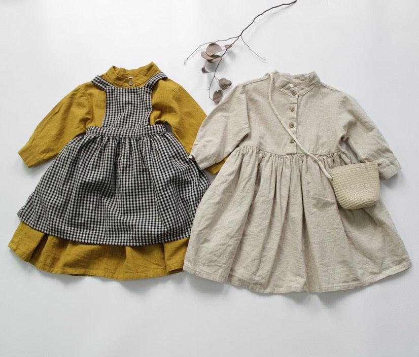 -キッズ コットン リネン 長袖ワンピース【mh0000012】 - mamahalo shop - 長袖ワンピース -  べビー服 - 子供服 - 男の子 - 女の子
