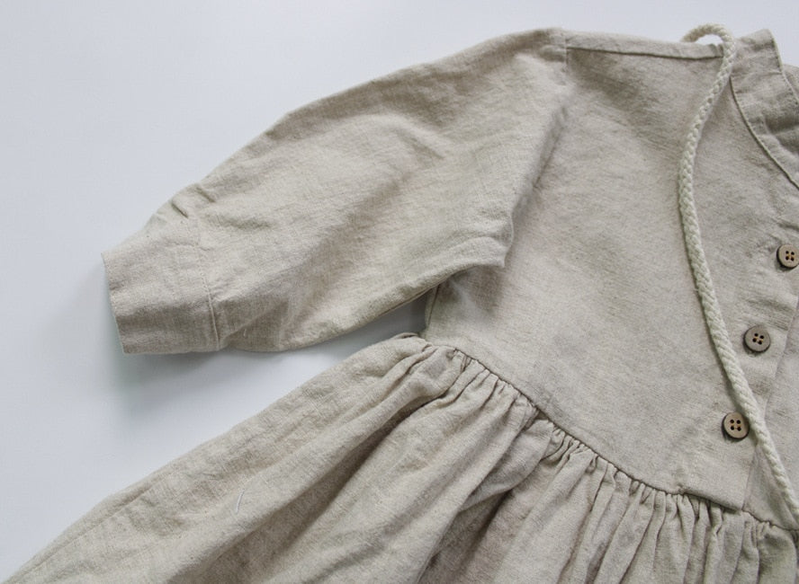 -キッズ コットン リネン 長袖ワンピース【mh0000012】 - mamahalo shop - 長袖ワンピース -  べビー服 - 子供服 - 男の子 - 女の子