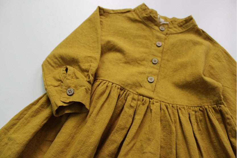 -キッズ コットン リネン 長袖ワンピース【mh0000012】 - mamahalo shop - 長袖ワンピース -  べビー服 - 子供服 - 男の子 - 女の子