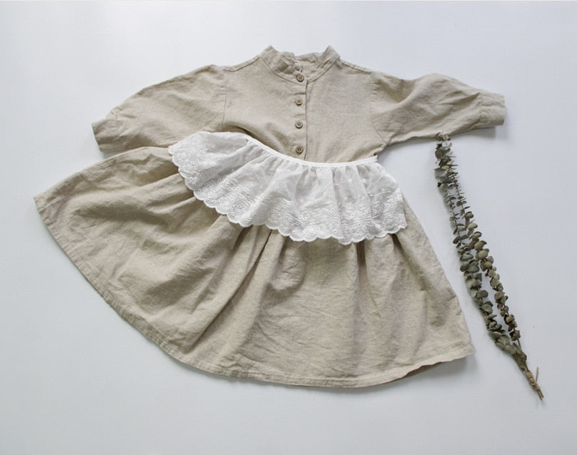 -キッズ コットン リネン 長袖ワンピース【mh0000012】 - mamahalo shop - 長袖ワンピース -  べビー服 - 子供服 - 男の子 - 女の子