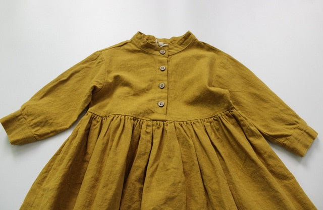 -キッズ コットン リネン 長袖ワンピース【mh0000012】 - mamahalo shop - 長袖ワンピース -  べビー服 - 子供服 - 男の子 - 女の子