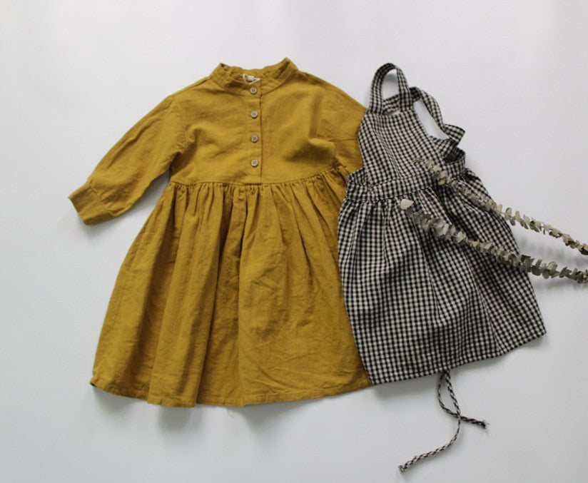 -キッズ コットン リネン 長袖ワンピース【mh0000012】 - mamahalo shop - 長袖ワンピース -  べビー服 - 子供服 - 男の子 - 女の子