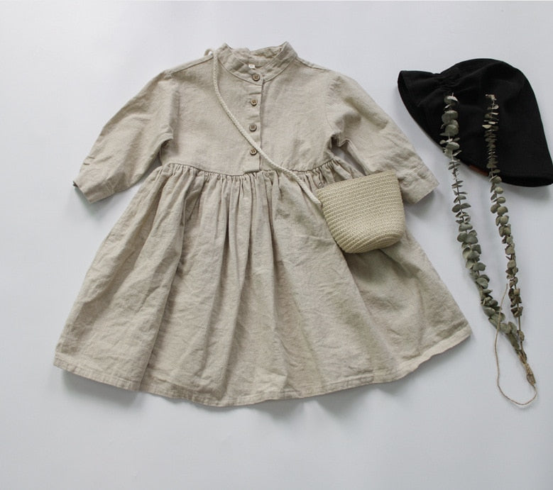 -キッズ コットン リネン 長袖ワンピース【mh0000012】 - mamahalo shop - 長袖ワンピース -  べビー服 - 子供服 - 男の子 - 女の子