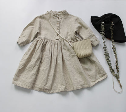 -キッズ コットン リネン 長袖ワンピース【mh0000012】 - mamahalo shop - 長袖ワンピース -  べビー服 - 子供服 - 男の子 - 女の子