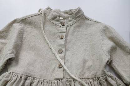 -キッズ コットン リネン 長袖ワンピース【mh0000012】 - mamahalo shop - 長袖ワンピース -  べビー服 - 子供服 - 男の子 - 女の子