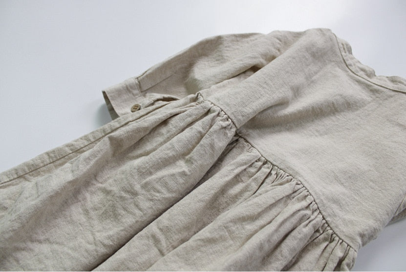 -キッズ コットン リネン 長袖ワンピース【mh0000012】 - mamahalo shop - 長袖ワンピース -  べビー服 - 子供服 - 男の子 - 女の子