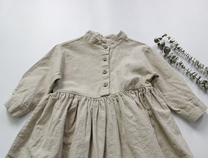 -キッズ コットン リネン 長袖ワンピース【mh0000012】 - mamahalo shop - 長袖ワンピース -  べビー服 - 子供服 - 男の子 - 女の子