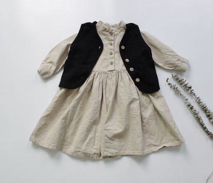 -キッズ コットン リネン 長袖ワンピース【mh0000012】 - mamahalo shop - 長袖ワンピース -  べビー服 - 子供服 - 男の子 - 女の子