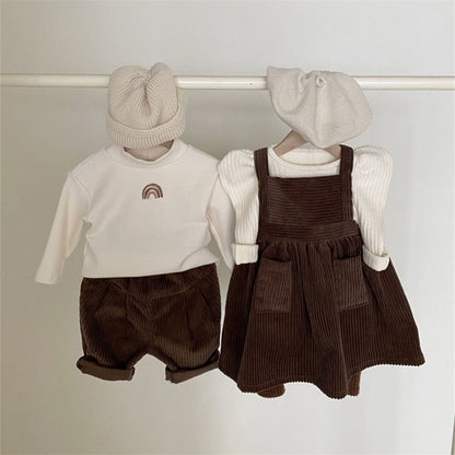 -キッズ コーデュロイ サスペンダー スカート エプロン ドレス【mh0000013】 - mamahalo shop - ノースリーブワンピース -  べビー服 - 子供服 - 男の子 - 女の子