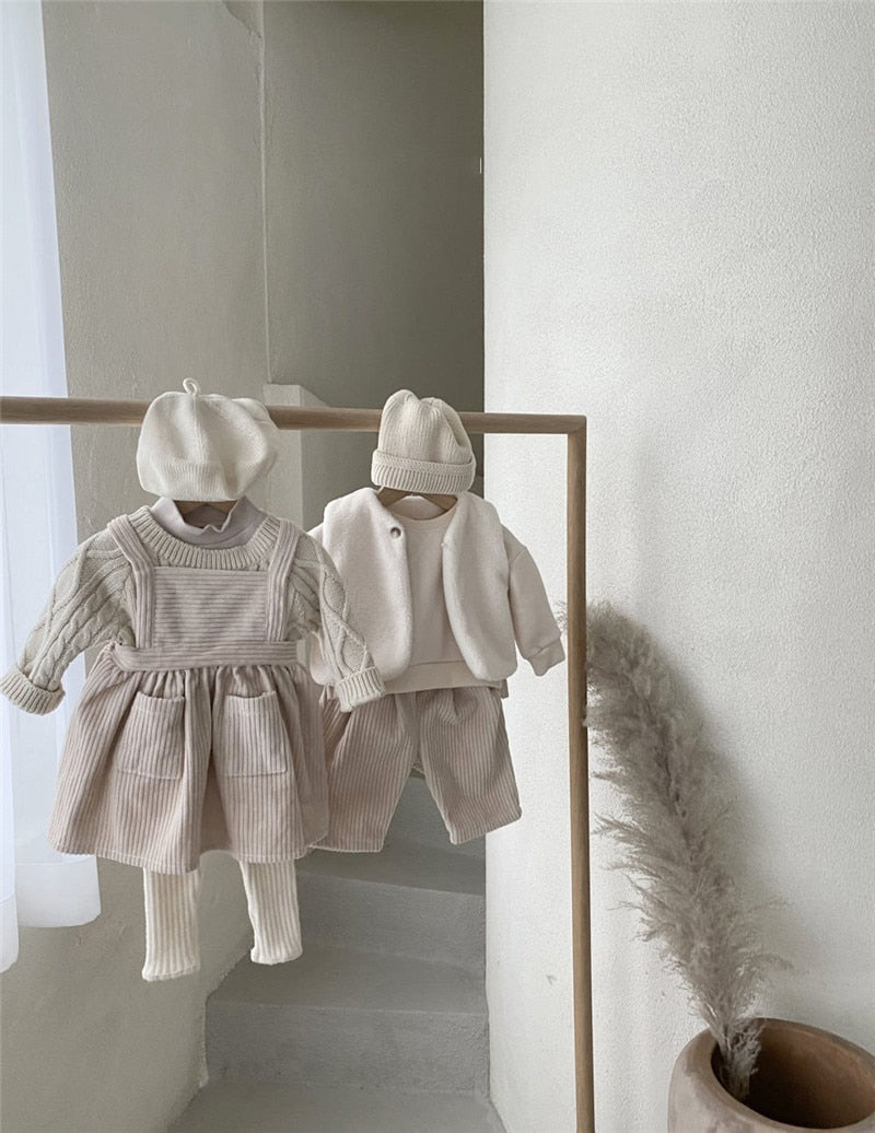 -キッズ コーデュロイ サスペンダー スカート エプロン ドレス【mh0000013】 - mamahalo shop - ノースリーブワンピース -  べビー服 - 子供服 - 男の子 - 女の子