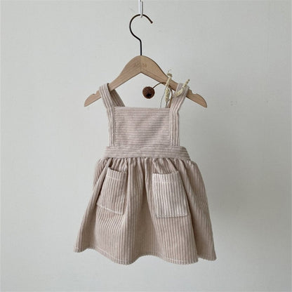 -キッズ コーデュロイ サスペンダー スカート エプロン ドレス【mh0000013】 - mamahalo shop - ノースリーブワンピース -  べビー服 - 子供服 - 男の子 - 女の子
