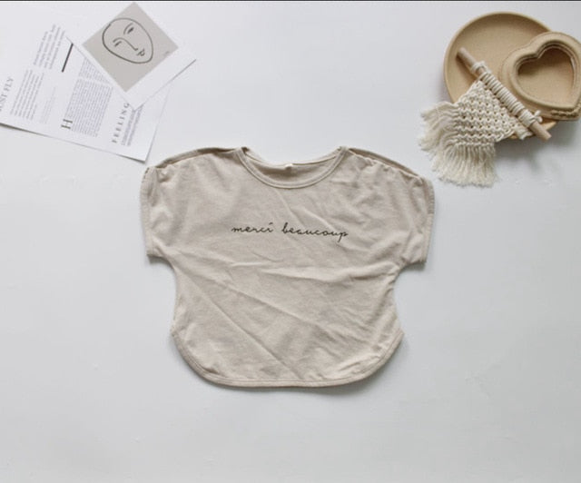 -キッズ レタープリント バットスリーブ Tシャツ【mh0000020】 - mamahalo shop - 半袖Tシャツ -  べビー服 - 子供服 - 男の子 - 女の子