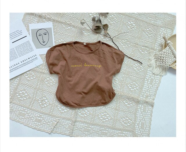 -キッズ レタープリント バットスリーブ Tシャツ【mh0000020】 - mamahalo shop - 半袖Tシャツ -  べビー服 - 子供服 - 男の子 - 女の子