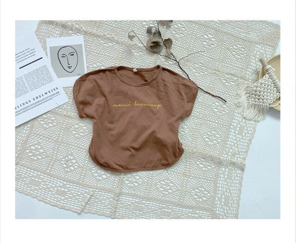 -キッズ レタープリント バットスリーブ Tシャツ【mh0000020】 - mamahalo shop - 半袖Tシャツ -  べビー服 - 子供服 - 男の子 - 女の子