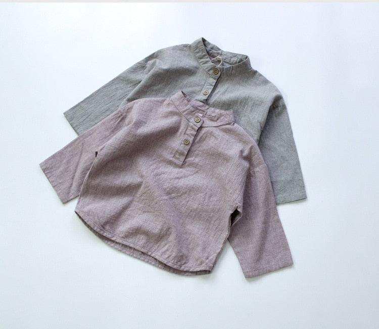 -キッズ スタンドカラー シャツ【mh0000014】 - mamahalo shop - 長袖シャツ・ブラウス -  べビー服 - 子供服 - 男の子 - 女の子