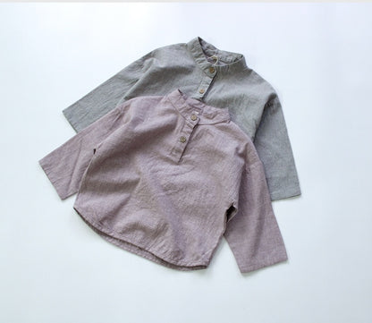 -キッズ スタンドカラー シャツ【mh0000014】 - mamahalo shop - 長袖シャツ・ブラウス -  べビー服 - 子供服 - 男の子 - 女の子