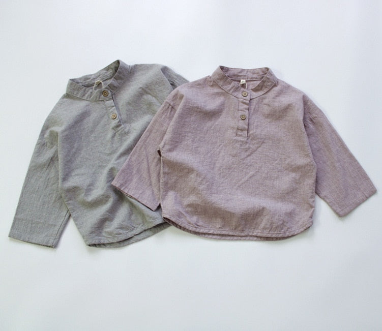-キッズ スタンドカラー シャツ【mh0000014】 - mamahalo shop - 長袖シャツ・ブラウス -  べビー服 - 子供服 - 男の子 - 女の子