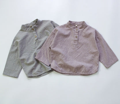 -キッズ スタンドカラー シャツ【mh0000014】 - mamahalo shop - 長袖シャツ・ブラウス -  べビー服 - 子供服 - 男の子 - 女の子