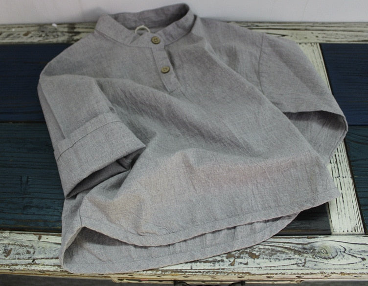 -キッズ スタンドカラー シャツ【mh0000014】 - mamahalo shop - 長袖シャツ・ブラウス -  べビー服 - 子供服 - 男の子 - 女の子