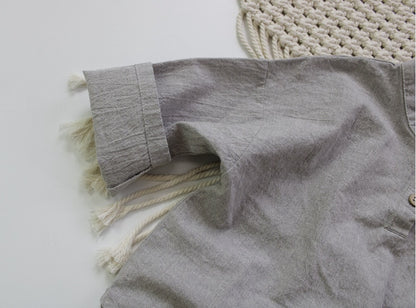 -キッズ スタンドカラー シャツ【mh0000014】 - mamahalo shop - 長袖シャツ・ブラウス -  べビー服 - 子供服 - 男の子 - 女の子