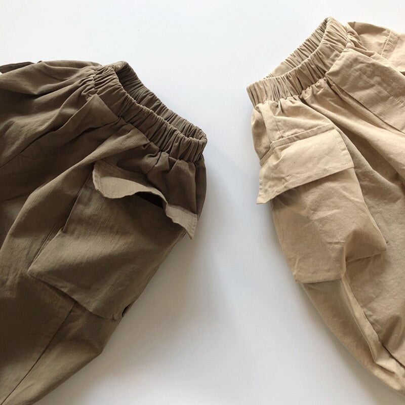 -キッズ ナチュラル コットン カーゴパンツ【mh0000021】 - mamahalo shop - ロングパンツ・スウェットパンツ -  べビー服 - 子供服 - 男の子 - 女の子