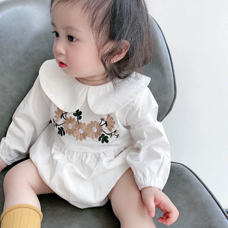 -ベビー 刺繍 フローラル 襟付き ロンパース【mh0000031】 - mamahalo shop - 長袖ロンパース -  べビー服 - 子供服 - 男の子 - 女の子