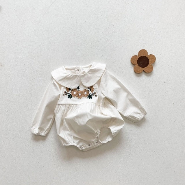 -ベビー 刺繍 フローラル 襟付き ロンパース【mh0000031】 - mamahalo shop - 長袖ロンパース -  べビー服 - 子供服 - 男の子 - 女の子