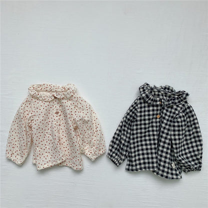 -ベビー フラワー チェック フリル 長袖 ブラウス トップス【mh0000030】 - mamahalo shop - 長袖シャツ・ブラウス -  べビー服 - 子供服 - 男の子 - 女の子