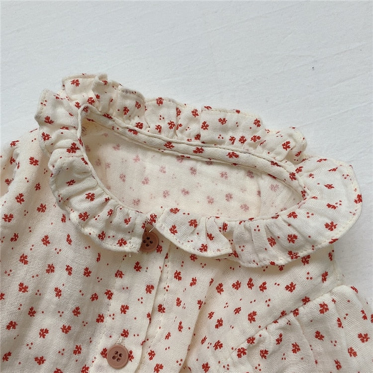 -ベビー フラワー チェック フリル 長袖 ブラウス トップス【mh0000030】 - mamahalo shop - 長袖シャツ・ブラウス -  べビー服 - 子供服 - 男の子 - 女の子