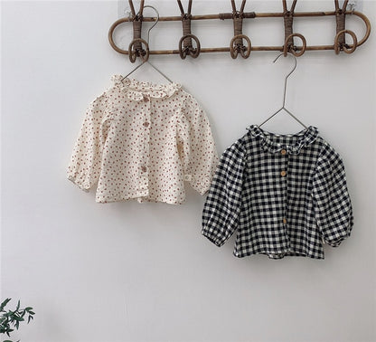 -ベビー フラワー チェック フリル 長袖 ブラウス トップス【mh0000030】 - mamahalo shop - 長袖シャツ・ブラウス -  べビー服 - 子供服 - 男の子 - 女の子