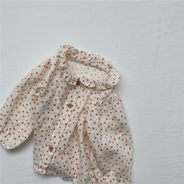 -ベビー フラワー チェック フリル 長袖 ブラウス トップス【mh0000030】 - mamahalo shop - 長袖シャツ・ブラウス -  べビー服 - 子供服 - 男の子 - 女の子