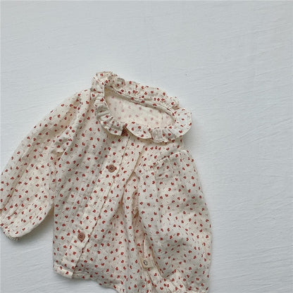 -ベビー フラワー チェック フリル 長袖 ブラウス トップス【mh0000030】 - mamahalo shop - 長袖シャツ・ブラウス -  べビー服 - 子供服 - 男の子 - 女の子