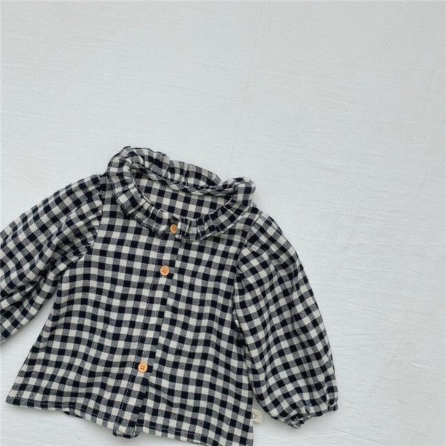 -ベビー フラワー チェック フリル 長袖 ブラウス トップス【mh0000030】 - mamahalo shop - 長袖シャツ・ブラウス -  べビー服 - 子供服 - 男の子 - 女の子