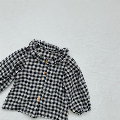 -ベビー フラワー チェック フリル 長袖 ブラウス トップス【mh0000030】 - mamahalo shop - 長袖シャツ・ブラウス -  べビー服 - 子供服 - 男の子 - 女の子