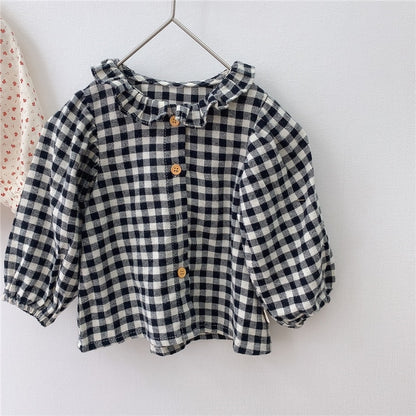 -ベビー フラワー チェック フリル 長袖 ブラウス トップス【mh0000030】 - mamahalo shop - 長袖シャツ・ブラウス -  べビー服 - 子供服 - 男の子 - 女の子