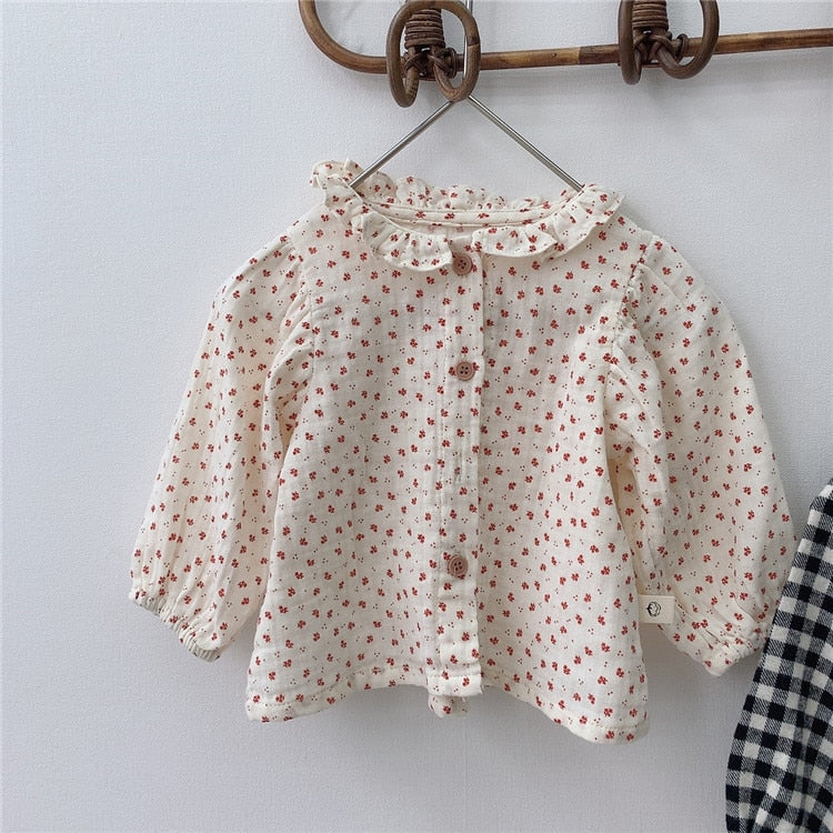 -ベビー フラワー チェック フリル 長袖 ブラウス トップス【mh0000030】 - mamahalo shop - 長袖シャツ・ブラウス -  べビー服 - 子供服 - 男の子 - 女の子