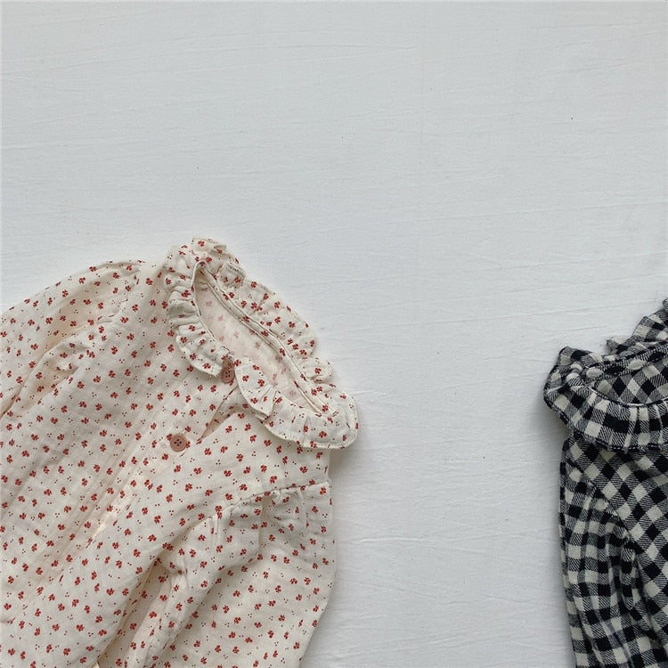 -ベビー フラワー チェック フリル 長袖 ブラウス トップス【mh0000030】 - mamahalo shop - 長袖シャツ・ブラウス -  べビー服 - 子供服 - 男の子 - 女の子