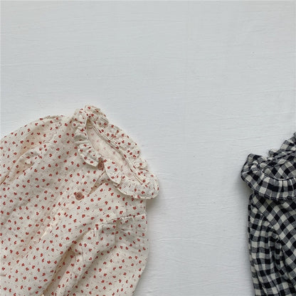 -ベビー フラワー チェック フリル 長袖 ブラウス トップス【mh0000030】 - mamahalo shop - 長袖シャツ・ブラウス -  べビー服 - 子供服 - 男の子 - 女の子