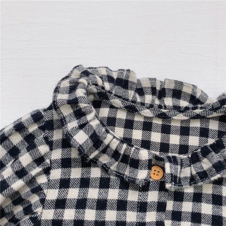 -ベビー フラワー チェック フリル 長袖 ブラウス トップス【mh0000030】 - mamahalo shop - 長袖シャツ・ブラウス -  べビー服 - 子供服 - 男の子 - 女の子