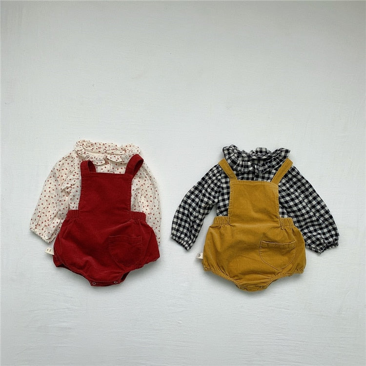 -ベビー フラワー チェック フリル 長袖 ブラウス トップス【mh0000030】 - mamahalo shop - 長袖シャツ・ブラウス -  べビー服 - 子供服 - 男の子 - 女の子