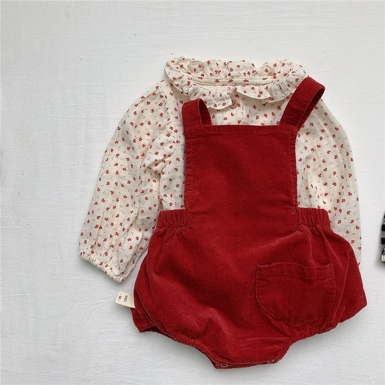 -ベビー フラワー チェック フリル 長袖 ブラウス トップス【mh0000030】 - mamahalo shop - 長袖シャツ・ブラウス -  べビー服 - 子供服 - 男の子 - 女の子