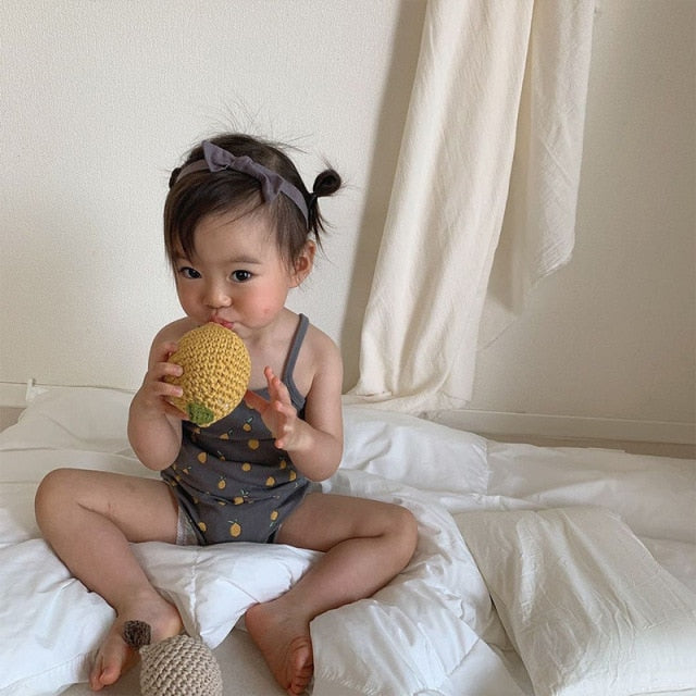 -ベビー くま レモン キャミ ロンパース【mh0000455】 - mamahalo shop - ノースリーブロンパース -  べビー服 - 子供服 - 男の子 - 女の子