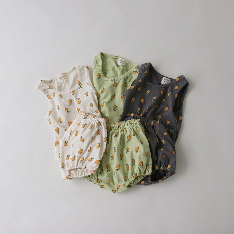 -ベビー くま レモン セットアップ タンクトップ ブルマ【mh0000457】 - mamahalo shop - ノースリーブセットアップ -  べビー服 - 子供服 - 男の子 - 女の子