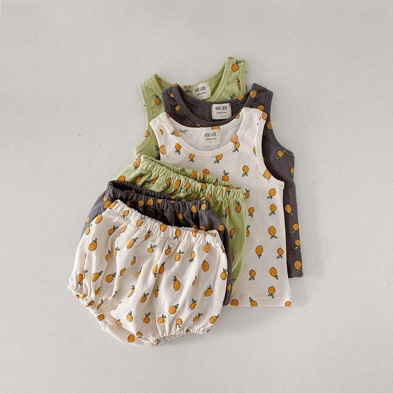 -ベビー くま レモン セットアップ タンクトップ ブルマ【mh0000457】 - mamahalo shop - ノースリーブセットアップ -  べビー服 - 子供服 - 男の子 - 女の子