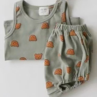 -ベビー くま レモン セットアップ タンクトップ ブルマ【mh0000457】 - mamahalo shop - ノースリーブセットアップ -  べビー服 - 子供服 - 男の子 - 女の子