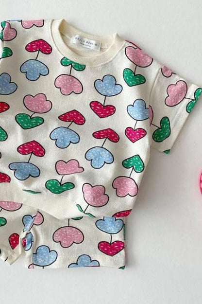 -ベビー キッズ セットアップ 半袖 Tシャツ ショート パンツ フラワー チーズ スマイル ハート ミーアキャット【mh0000687】 - mamahalo shop - 半袖セットアップ -  べビー服 - 子供服 - 男の子 - 女の子