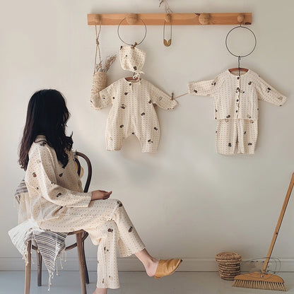 -ベビー 梨 ロンパース セットアップ パジャマ ママ お揃い リンクコーデ【mh0000094】 - mamahalo shop - 長袖パジャマ -  べビー服 - 子供服 - 男の子 - 女の子