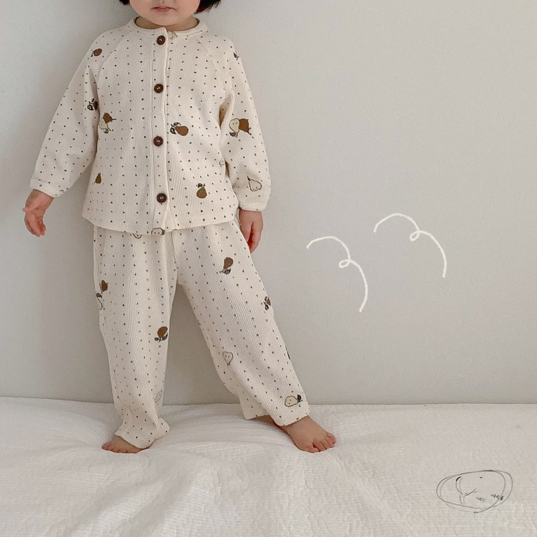 -ベビー 梨 ロンパース セットアップ パジャマ ママ お揃い リンクコーデ【mh0000094】 - mamahalo shop - 長袖パジャマ -  べビー服 - 子供服 - 男の子 - 女の子