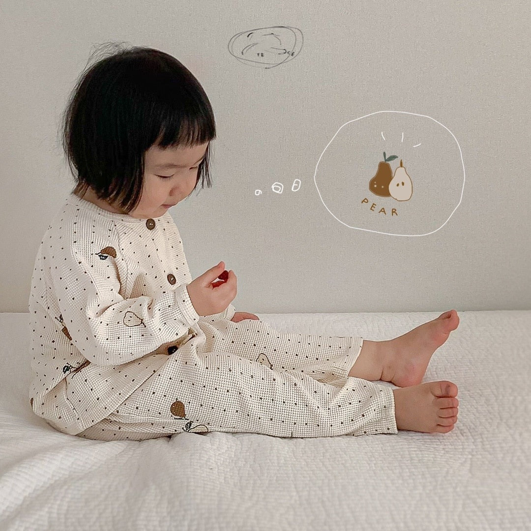 -ベビー 梨 ロンパース セットアップ パジャマ ママ お揃い リンクコーデ【mh0000094】 - mamahalo shop - 長袖パジャマ -  べビー服 - 子供服 - 男の子 - 女の子